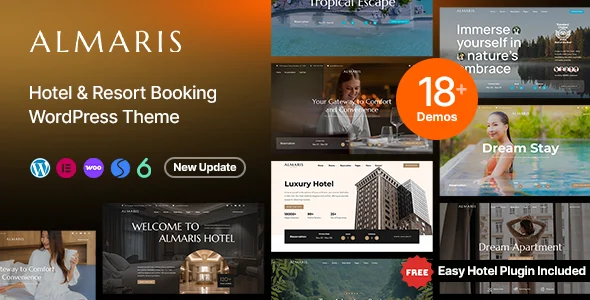 Almaris - Hotel Booking WordPress Theme WordPress theme homepage layout for a accommodation travel website