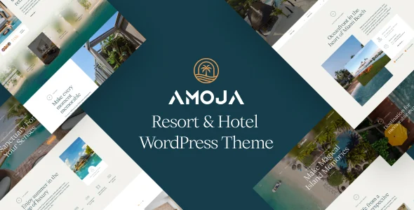 Amoja - Resort & Hotel WordPress Theme WordPress theme homepage layout for a accommodation travel website