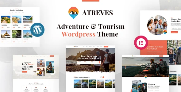 Atreves | Adventure & Tourism WordPress Theme WordPress theme homepage layout for a adventures travel website