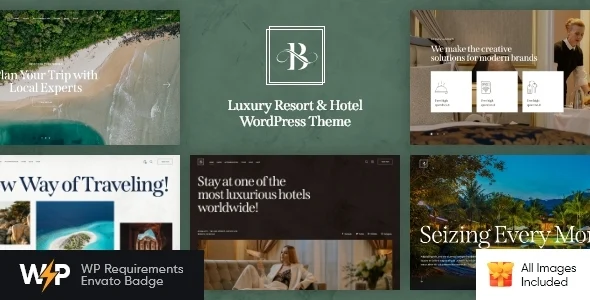 Belicia - Luxury Resort & Hotel Theme WordPress theme homepage layout for a accommodation travel website