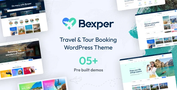 Bexper - Travel & Tour Booking WordPress Theme WordPress theme homepage layout for a holiday travel website