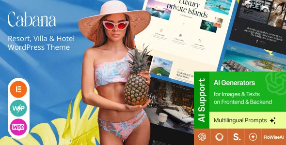 Cabana - Luxury Resort, Villa & Hotel WordPress Theme WordPress theme homepage layout for a accommodation travel website