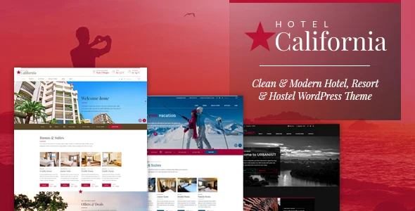 California - Resort & Hotel WordPress Theme WordPress theme homepage layout for a accomodation travel website