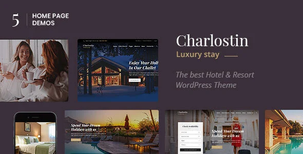 Charlostin - Hotel & Resort Booking WordPress Theme WordPress theme homepage layout for a accommodation travel website