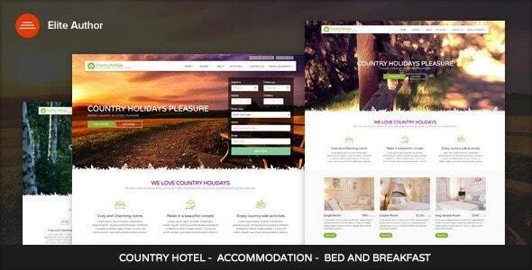 CountryHolidays - WordPress Country Hotel and Bed WordPress theme homepage layout for a accommodation travel website