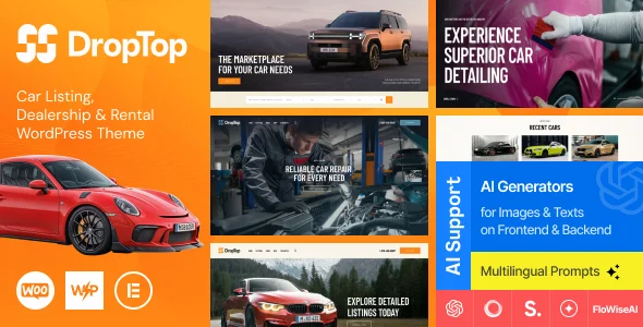 Drop-Top - Car Listing, Dealership & Auto Rental WordPress Theme WordPress theme homepage layout for a accessories store travel website