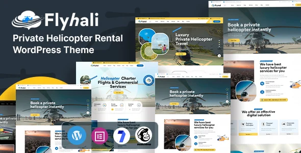 Flyhali - Private Helicopter Rental WordPress Theme WordPress theme homepage layout for a airbus travel website