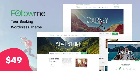 Followme - Tour Booking WordPress Theme WordPress theme homepage layout for a adventure travel website