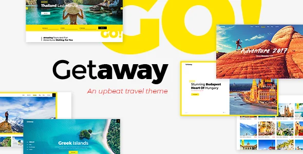 Getaway - Travel & Tourism WordPress Theme WordPress theme homepage layout for a adventure travel website