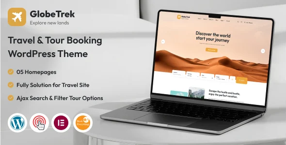 GlobeTrek - Travel & Tour Booking WordPress Theme WordPress theme homepage layout for a adventure travel website