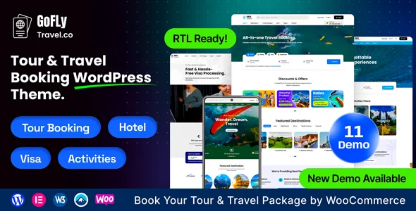 Gofly - Tour Booking and Travel Agency WordPress Theme WordPress theme homepage layout for a booking travel website