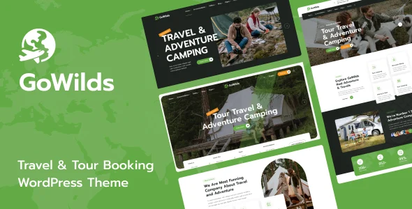 Gowilds - Travel & Tour Booking WordPress Theme WordPress theme homepage layout for a adventure travel website