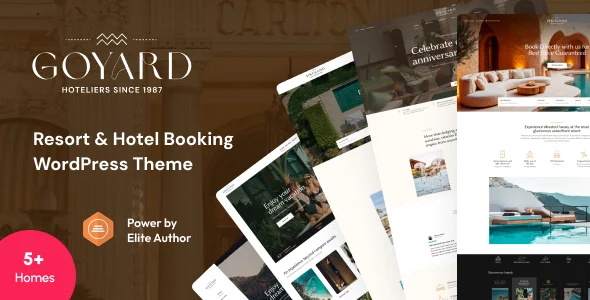 Goyard - Resort and Hotel Booking WordPress Theme WordPress theme homepage layout for a accommodation travel website