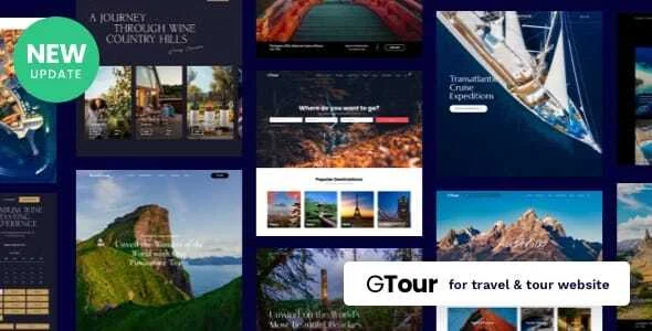 Grand Tour | Travel Agency WordPress WordPress theme homepage layout for a adventure travel website