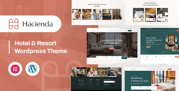 Hacienda | Hotel & Resort WordPress Theme WordPress theme homepage layout for a accommodation travel website