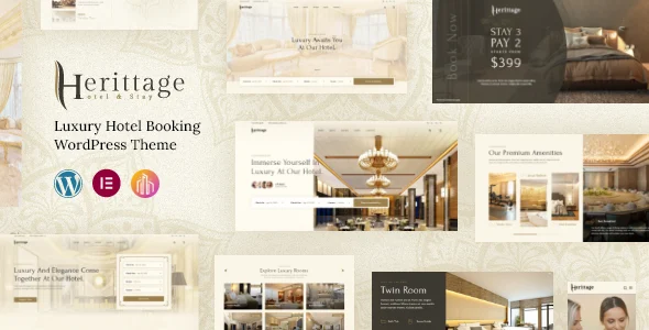 Herittage - Hotel Booking WordPress Theme WordPress theme homepage layout for a accommodation travel website