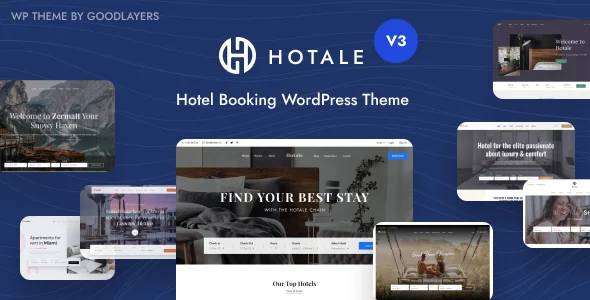 Hotale - Hotel Booking WordPress WordPress theme homepage layout for a accommodation travel website