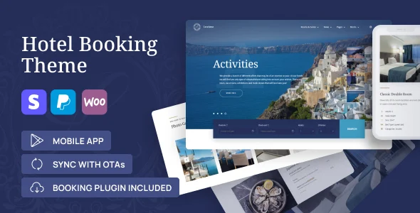 Hotel Booking WordPress Theme - Luviana WordPress theme homepage layout for a accommodation travel website