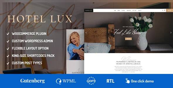 Hotel Lux - Resort & SPA WordPress Theme WordPress theme homepage layout for a booking travel website