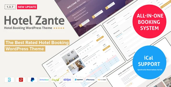 Hotel Theme Zante WordPress theme homepage layout for a bed and breakfast travel website
