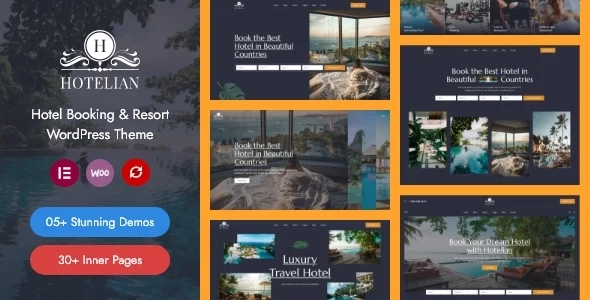 Hotelian - Hotel Booking & Resort WordPress Theme WordPress theme homepage layout for a accommodation travel website