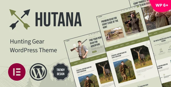 Hutana - Hunting Gear WordPress Theme WordPress theme homepage layout for a camping travel website
