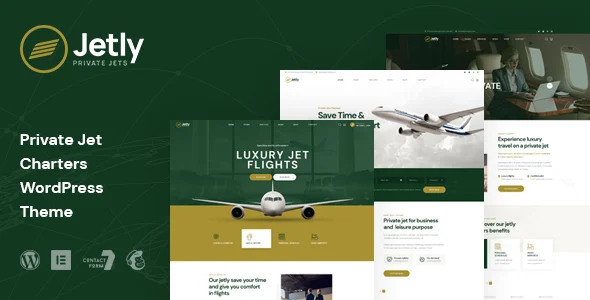 Jetly - Private Jet Charters WordPress Theme WordPress theme homepage layout for a airbus travel website