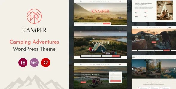 Kamper – Camping & Adventures Booking WordPress Theme WordPress theme homepage layout for a adventure travel website