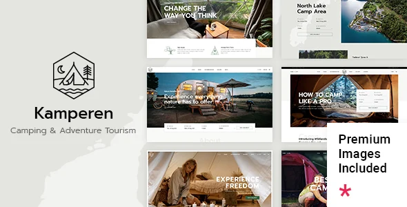 Kamperen - Camping and Adventure Tourism WordPress Theme WordPress theme homepage layout for a accommodation travel website