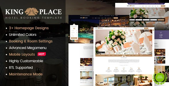 KingPlace - Hotel Booking, Spa & Resort WordPress Theme (Mobile Layout Ready) WordPress theme homepage layout for a accommodation travel website