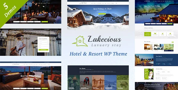 Lakecious : Resort and Hotel WordPress Theme WordPress theme homepage layout for a accommodation travel website