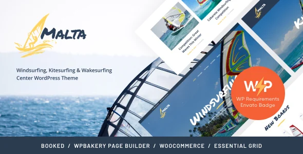 Malta - Surfing, Kitesurfing & Water Sports WordPress Theme WordPress theme homepage layout for a beach volley travel website
