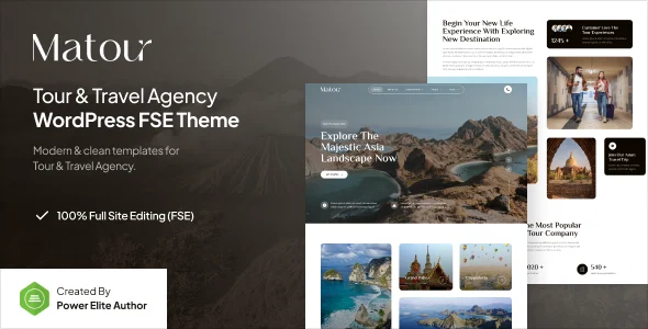 Matour – Tour & Travel Agency Gutenverse FSE WordPress Block Theme WordPress theme homepage layout for a accommodation travel website
