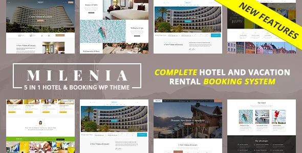 Milenia - Hotel & Booking WordPress Theme WordPress theme homepage layout for a accommodation travel website
