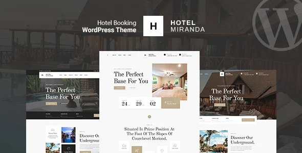 Miranda - Hotel Booking WordPress Theme WordPress theme homepage layout for a accommodation travel website