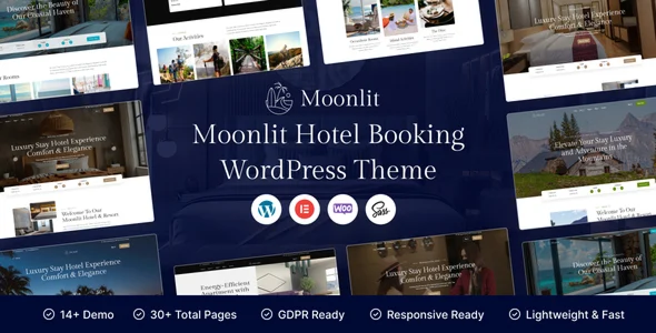 Moonlit - Hotel Booking WordPress Theme WordPress theme homepage layout for a apartment travel website
