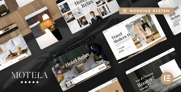 Motela - Hotel WordPress WordPress theme homepage layout for a accommodation travel website
