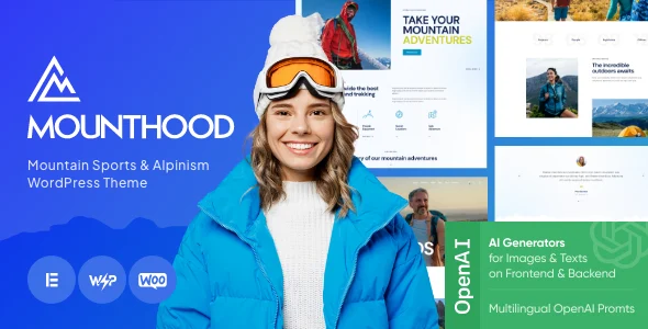 Mounthood | Ski Resort and Snowboard School WordPress Theme WordPress theme homepage layout for a classes travel website
