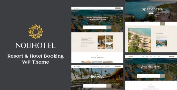 NouHotel - Resort & Hotel Booking WordPress Theme WordPress theme homepage layout for a accommodation travel website