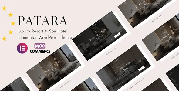 Patara - Luxury Resort & Spa Hotel Elementor WordPress Theme WordPress theme homepage layout for a accommodation travel website