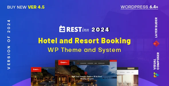 Restinn- Hotel Booking WordPress Theme (One Page and Multipage) WordPress theme homepage layout for a booking management travel website