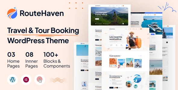 RouteHaven - Travel & Tour Booking WordPress Theme WordPress theme homepage layout for a camping travel website