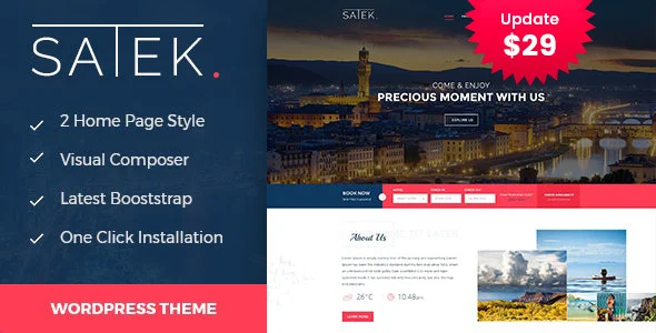 Satek : Resort and Hotel WordPress Theme WordPress theme homepage layout for a accommodation travel website
