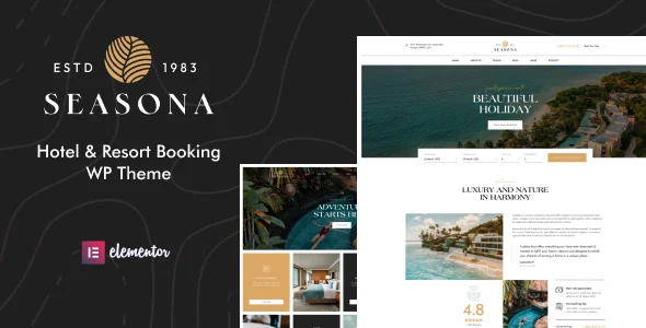 Seasona - Hotel & Resort Booking WordPress Theme WordPress theme homepage layout for a accommodation travel website