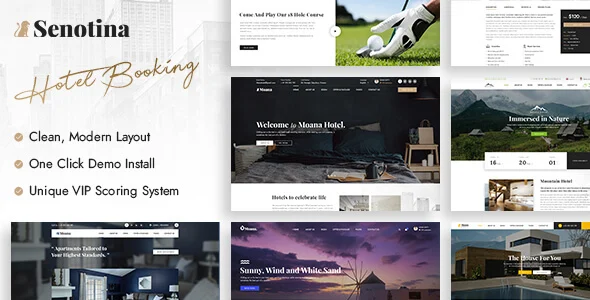 Senotina - Resort and Hotel WordPress Theme WordPress theme homepage layout for a booking travel website