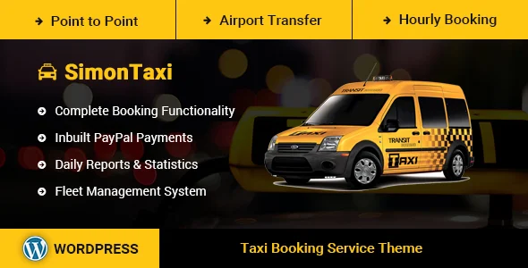 SimonTaxi - Taxi Booking WordPress Theme WordPress theme homepage layout for a airport booking travel website