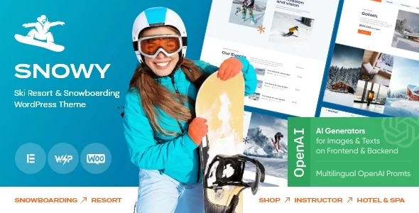 Snowy - Ski & Snowboarding Resort WordPress Theme WordPress theme homepage layout for a booking travel website
