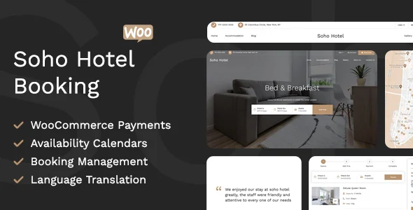 Soho Hotel Booking Calendar For WordPress WordPress theme homepage layout for a apartment booking travel website