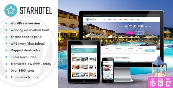Starhotel - Hotel WordPress Theme WordPress theme homepage layout for a accommodation travel website