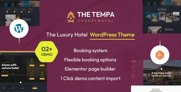 Tempa - The Luxury Hotel WordPress WordPress theme homepage layout for a accommodation travel website